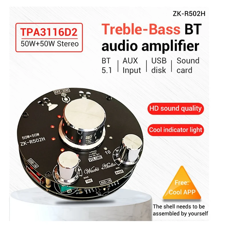 ZK-R502H Bluetooth Audio Power Amplifier Board Module TPA3116D2 High-Low Bass 50Wx2 Stereo 2.0 Channel Amplifier Speaker
ZK-R502H Bluetooth Audio Power Amplifier Board Module TPA3116D2 High-Low Bass 50Wx2 Stereo 2.0 Channel Amplifier Speaker