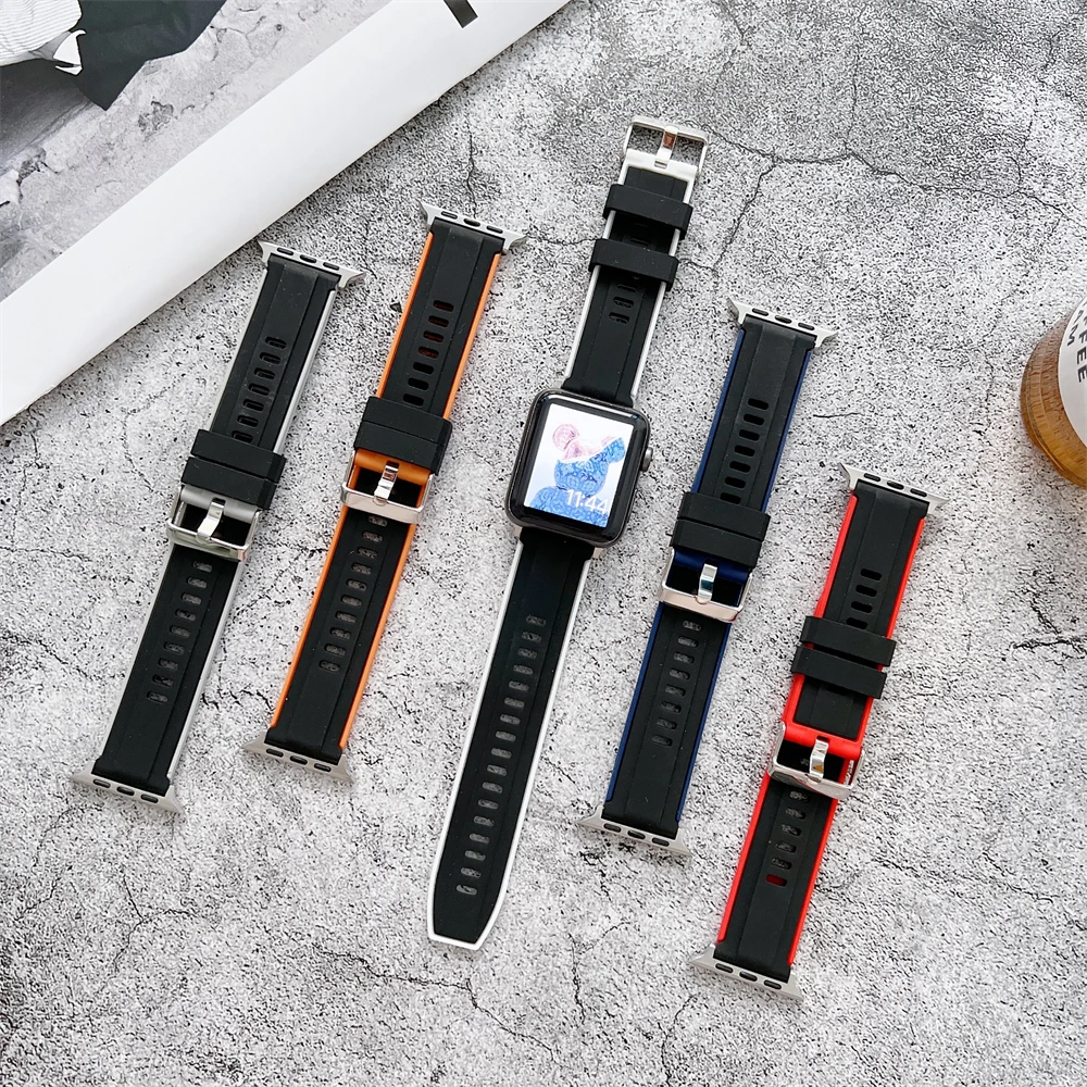 Fashion Silicone Band for Apple Watch Series 7 45mm 41mm Buckle Watch Strap for iwatch seres6/5/4/3/2 38 42 40 44mm Watch Bands
Fashion Silicone Band for Apple Watch Series 7 45mm 41mm Buckle Watch Strap for iwatch seres6/5/4/3/2 38 42 40 44mm Watch Bands