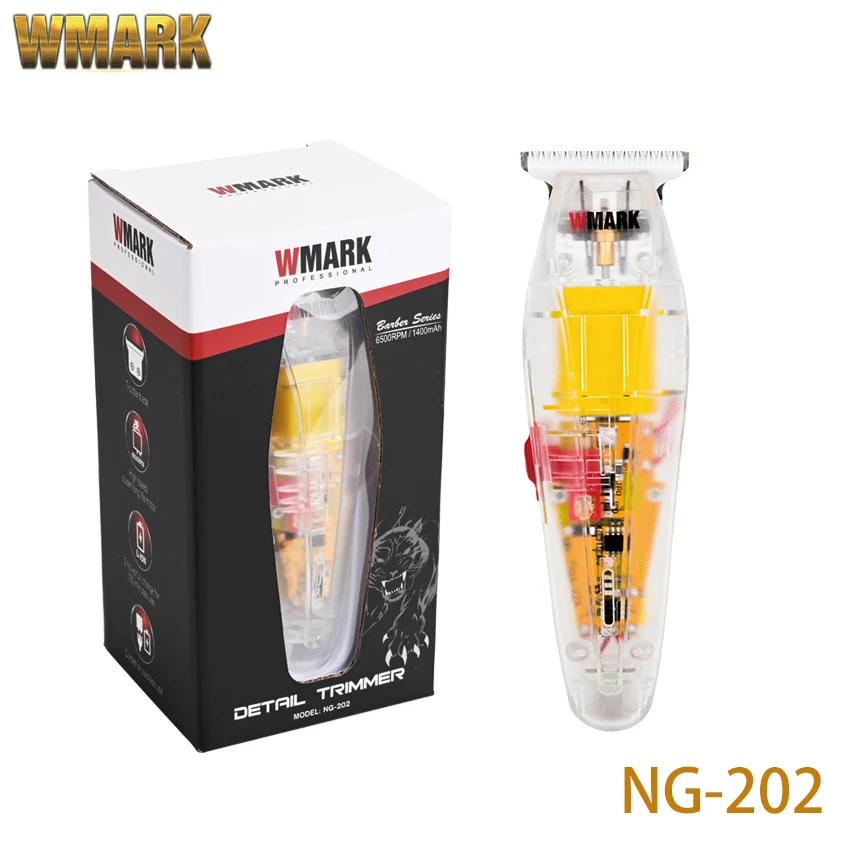 

WMARK NG-202 Hair Clipper Full Transparent Style Rechargeable Detail Trimmer Professional Barber Clippers 6500 RPM Motor Speed