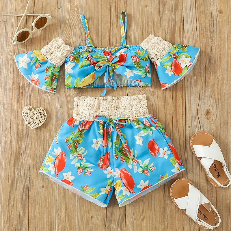 Girl Summer Clothing Fashion 2pcs Outfit Set Floral Print Lace Patchwork Off-shoulder Top Shorts Children Kid Outfit
Girl Summer Clothing Fashion 2pcs Outfit Set Floral Print Lace Patchwork Off-shoulder Top Shorts Children Kid Outfit
