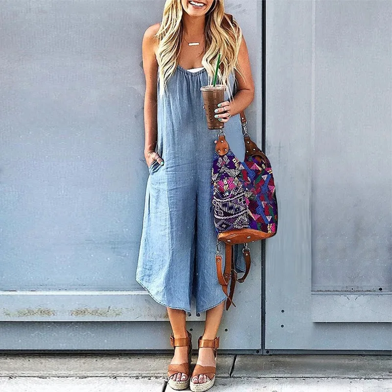 Vintage Fashion Strap Loose Denim Jumpsuit Onepieces Y2K Clothes Casual Sleeveless V Neck Wide Leg Pants Pocket Overalls Romper 
Vintage Fashion Strap Loose Denim Jumpsuit Onepieces Y2K Clothes Casual Sleeveless V Neck Wide Leg Pants Pocket Overalls Romper