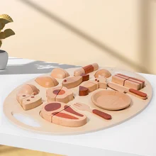 Raw wood Korean food group Beech Exploration Fun simulated family kitchen toys Cutting parent-child interaction toys Barbecue