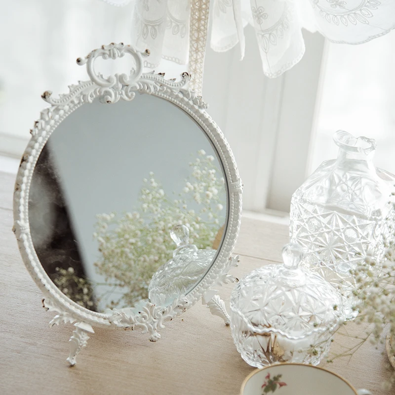 French Desktop Mirror Desktop Retro White Dresser Makeup Mirror Women's Accessories Decoration Maison Mirrors for Bedroom
French Desktop Mirror Desktop Retro White Dresser Makeup Mirror Women's Accessories Decoration Maison Mirrors for Bedroom