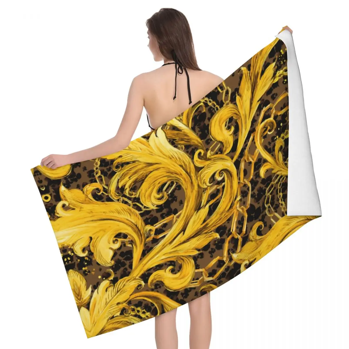 Золотое кружевное бесшовное пляжное банное полотенце из микрофибры, винтажные кружевные барочные Цветочные полотенца для бассейна 
Золотое кружевное бесшовное пляжное банное полотенце из микрофибры, винтажные кружевные барочные Цветочные полотенца для бассейна