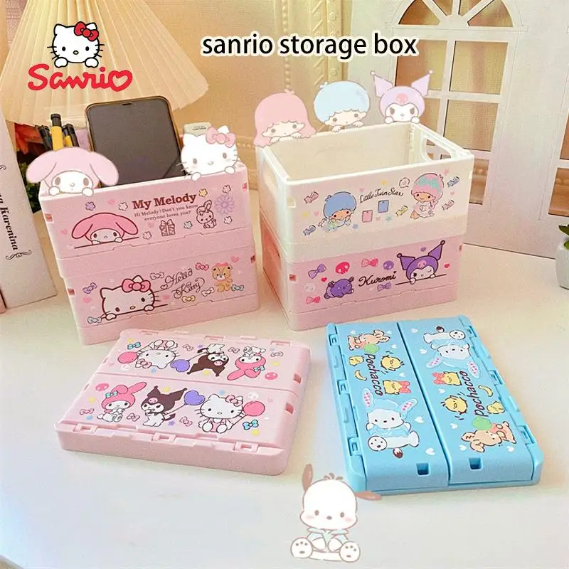 

Sanrio Kuromi Hello Kitty Mymelody Storage Box Rectangle Foldable Desktop Sundries Tidy Simple Durable Kawaii Girl Birthday Gift