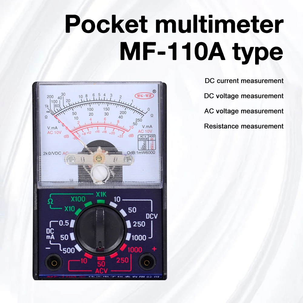 MF-110A MINI Multimeter Portable Electric Analog Multitester Voltmeter Ammeter AC / DC Voltage Current OHM Multi Meter Tester
MF-110A MINI Multimeter Portable Electric Analog Multitester Voltmeter Ammeter AC / DC Voltage Current OHM Multi Meter Tester