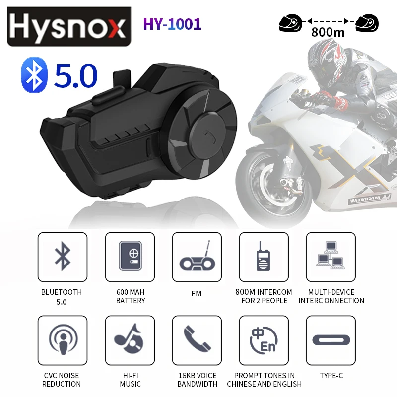 Hysnox Bluetooth 5.0 Motorcycle Intercom Helmet Headset 2 People 800M Talking Universal Pairing Waterproof Interphone FM Radio
Hysnox Bluetooth 5.0 Motorcycle Intercom Helmet Headset 2 People 800M Talking Universal Pairing Waterproof Interphone FM Radio