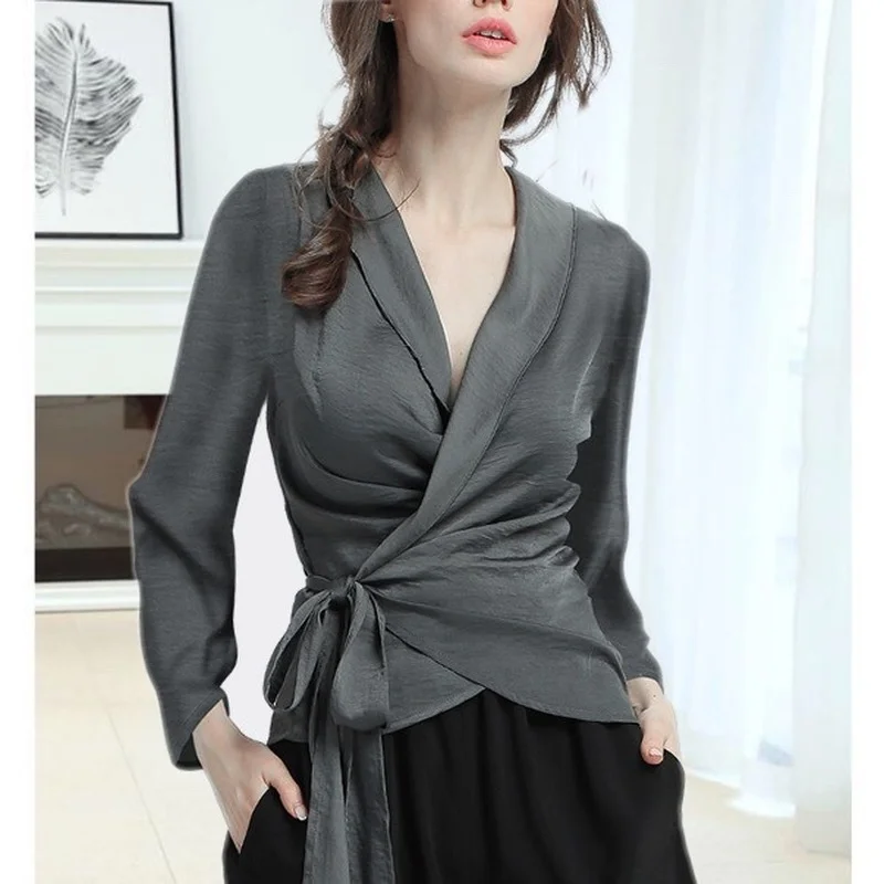 Chiffon Long Sleeve Shirt Sexy Cross V Neck Fashion Top Waist Shirt Basic Shirt Women Tops Mujer
Chiffon Long Sleeve Shirt Sexy Cross V Neck Fashion Top Waist Shirt Basic Shirt Women Tops Mujer