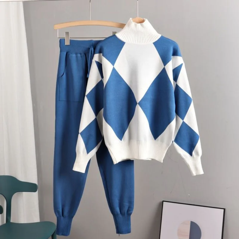 New Two-piece Women's Sweater Sportswear Winter High Neck Pullover Top+knitted Harlan Pants Set for Women
New Two-piece Women's Sweater Sportswear Winter High Neck Pullover Top+knitted Harlan Pants Set for Women