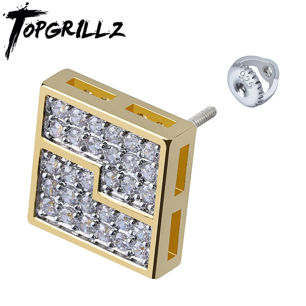 TOPGRILLZ Hip Hop 925 Silver Color Square Segmentation Stud Earrings With Screw Back Gold Color Cubic Zircon Earring Jeweley
TOPGRILLZ Hip Hop 925 Silver Color Square Segmentation Stud Earrings With Screw Back Gold Color Cubic Zircon Earring Jeweley