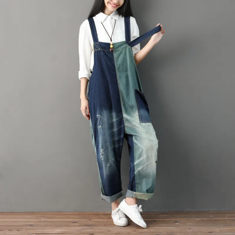 Casual Jeans Full Length Loose Jumpsuits Patchwork Pockets Mixed Colors New Spring/autumn Rompers Women Jumpsuit
Casual Jeans Full Length Loose Jumpsuits Patchwork Pockets Mixed Colors New Spring/autumn Rompers Women Jumpsuit