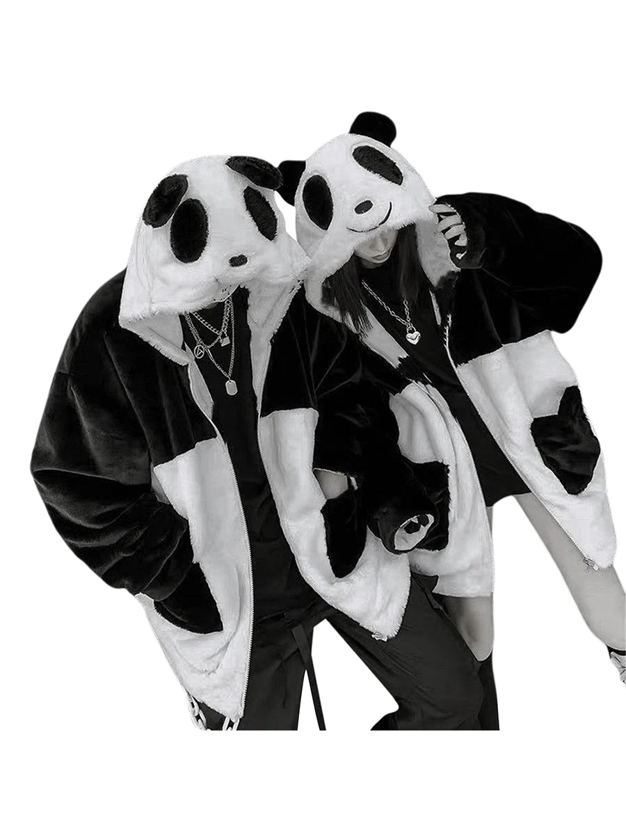 Women Autumn Plush Coat Panda Print Long Sleeve Hooded Zipper Closure Thick Jacket Outerwear with Pocket
Women Autumn Plush Coat Panda Print Long Sleeve Hooded Zipper Closure Thick Jacket Outerwear with Pocket