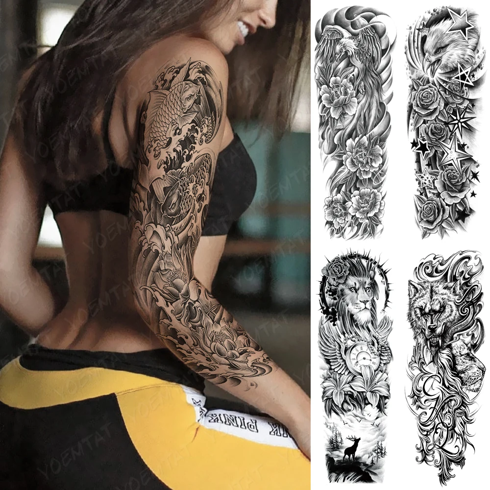 Waterproof Temporary Tattoo Stickers Traditional Koi Spray Peony Flash Tatto Women Men Arm Thigh Body Art Fake Tattoos Lion Wolf
Waterproof Temporary Tattoo Stickers Traditional Koi Spray Peony Flash Tatto Women Men Arm Thigh Body Art Fake Tattoos Lion Wolf