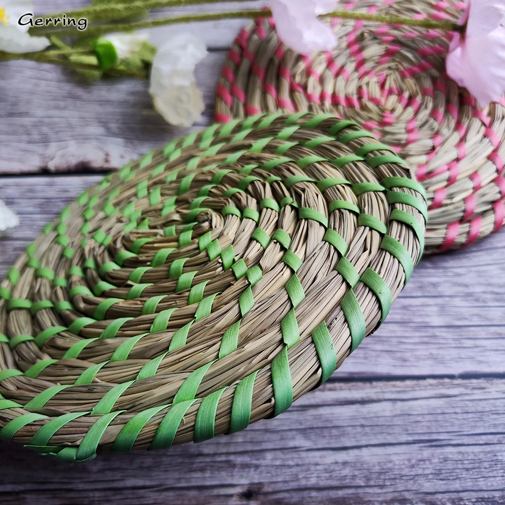 Gerring Handmade Woven Round Recycle Thatch Placemat With Colored Ribbon Bundling Straw Cup Heat Proof Pot Mat Natural Table Mat
Gerring Handmade Woven Round Recycle Thatch Placemat With Colored Ribbon Bundling Straw Cup Heat Proof Pot Mat Natural Table Mat