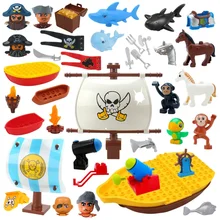 Big Size Building Block Adventure Ship Series Compatible Duplo Brave Pirates Treasure Island Children Kids Gifts Assembly Toys