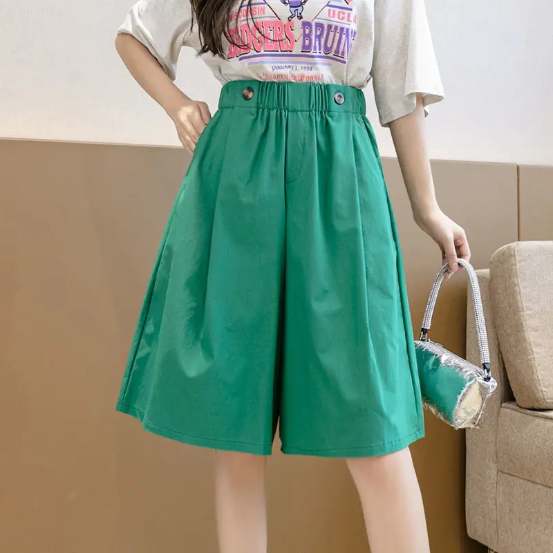 Summer Women Five-point Short Female High Elastic Waist Wide Leg Shorts New Ladies Casual Classic Short Pants with Pockets A110
Summer Women Five-point Short Female High Elastic Waist Wide Leg Shorts New Ladies Casual Classic Short Pants with Pockets A110