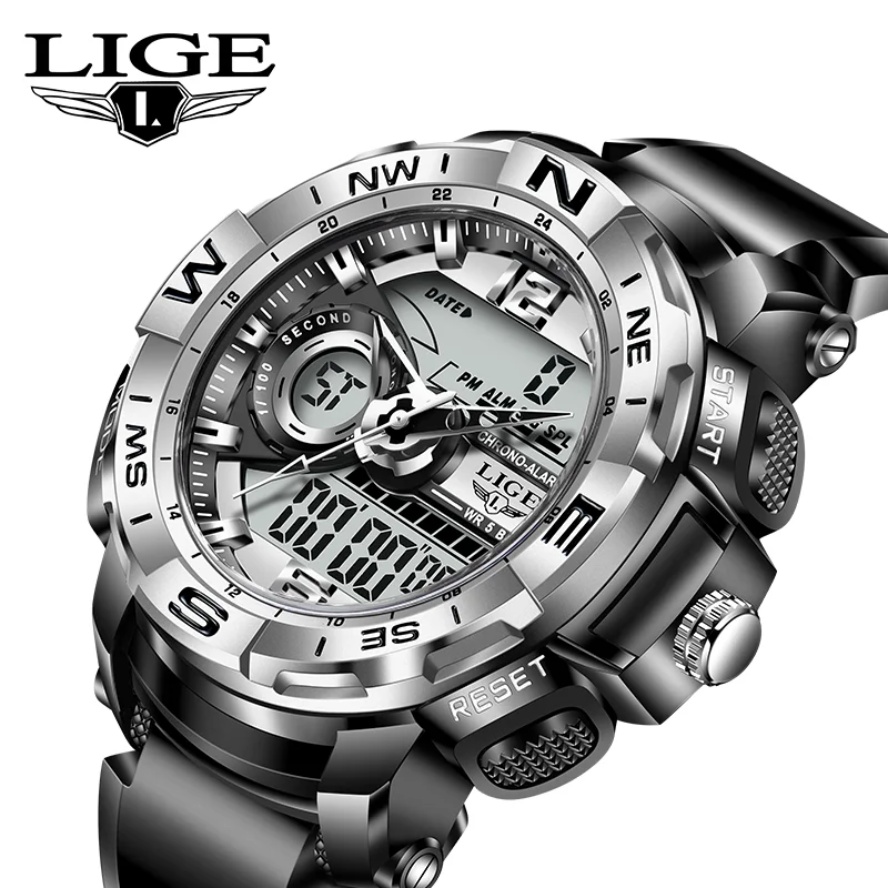 LIGE LED Electronic Quartz Watches For Man Dual Diaplay Top Brand Fashion Waterproof Chronograph Date Outdoor Sport Men Watch
LIGE LED Electronic Quartz Watches For Man Dual Diaplay Top Brand Fashion Waterproof Chronograph Date Outdoor Sport Men Watch