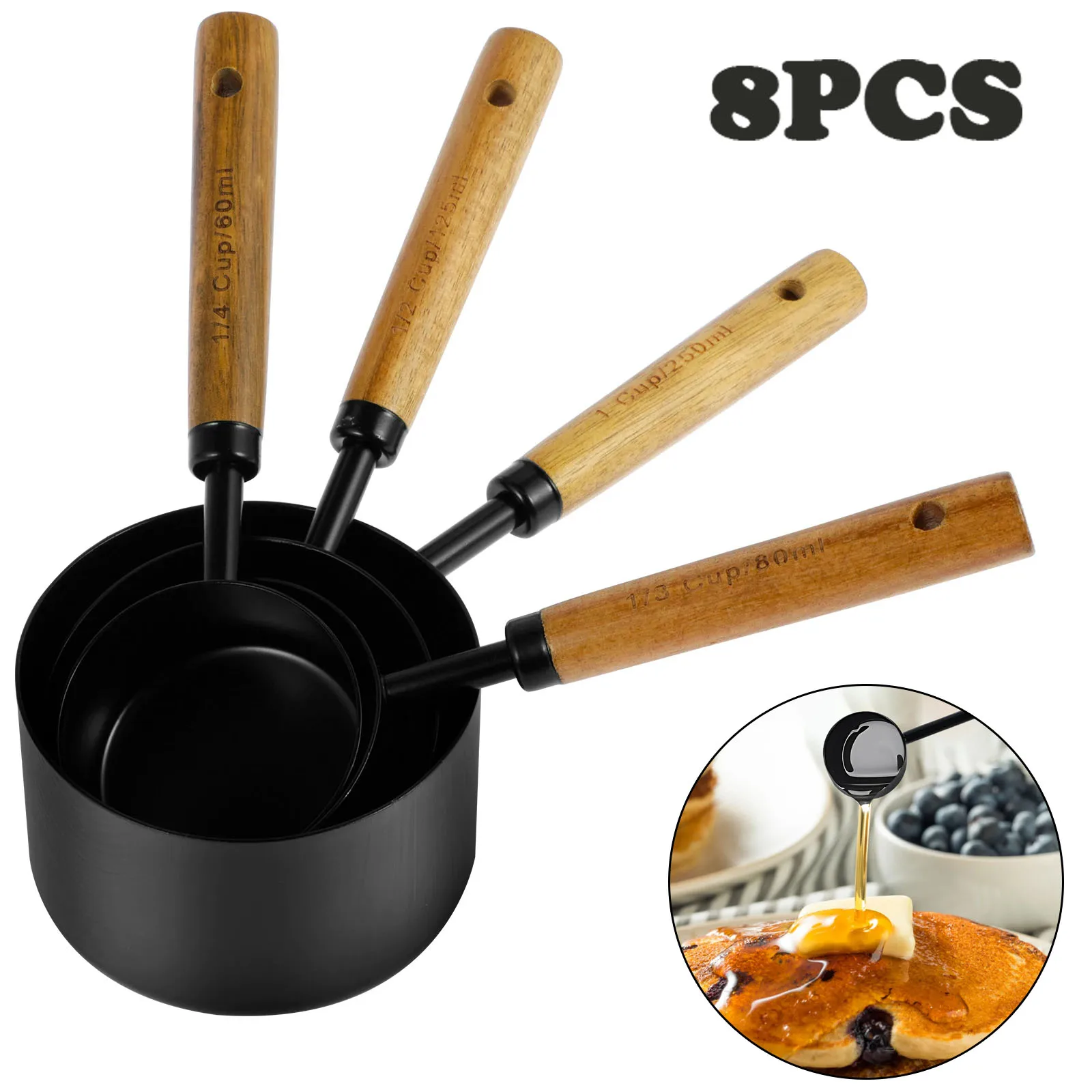 8Pcs Measure Cup and Spoon Set with Wooden Handle Stainless Steel Baking Measuring Cup Spoon US Measurements Kitchen Supplies
8Pcs Measure Cup and Spoon Set with Wooden Handle Stainless Steel Baking Measuring Cup Spoon US Measurements Kitchen Supplies