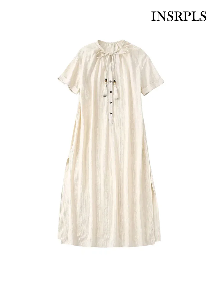 INSRPLS Women Fashion With Tassel Side Slit Loose Midi Dress Vintage Short Sleeve Front Buttons Female Dresses Vestidos Mujer
INSRPLS Women Fashion With Tassel Side Slit Loose Midi Dress Vintage Short Sleeve Front Buttons Female Dresses Vestidos Mujer