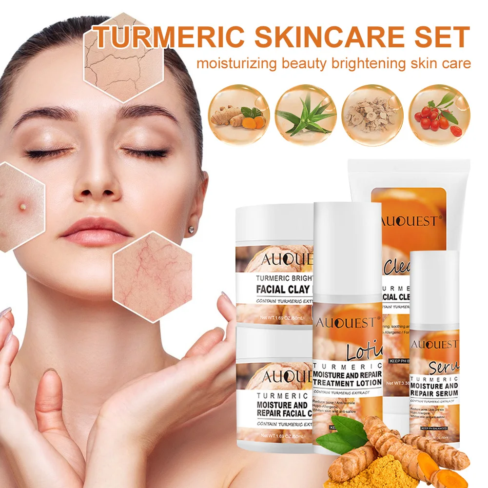 5Pcs Turmeric Skin Care Sets Facial Serum Acne Treatment Moisturize And Repair Cream Blackhead Cleanser Clay Mask Kit For Women
5Pcs Turmeric Skin Care Sets Facial Serum Acne Treatment Moisturize And Repair Cream Blackhead Cleanser Clay Mask Kit For Women