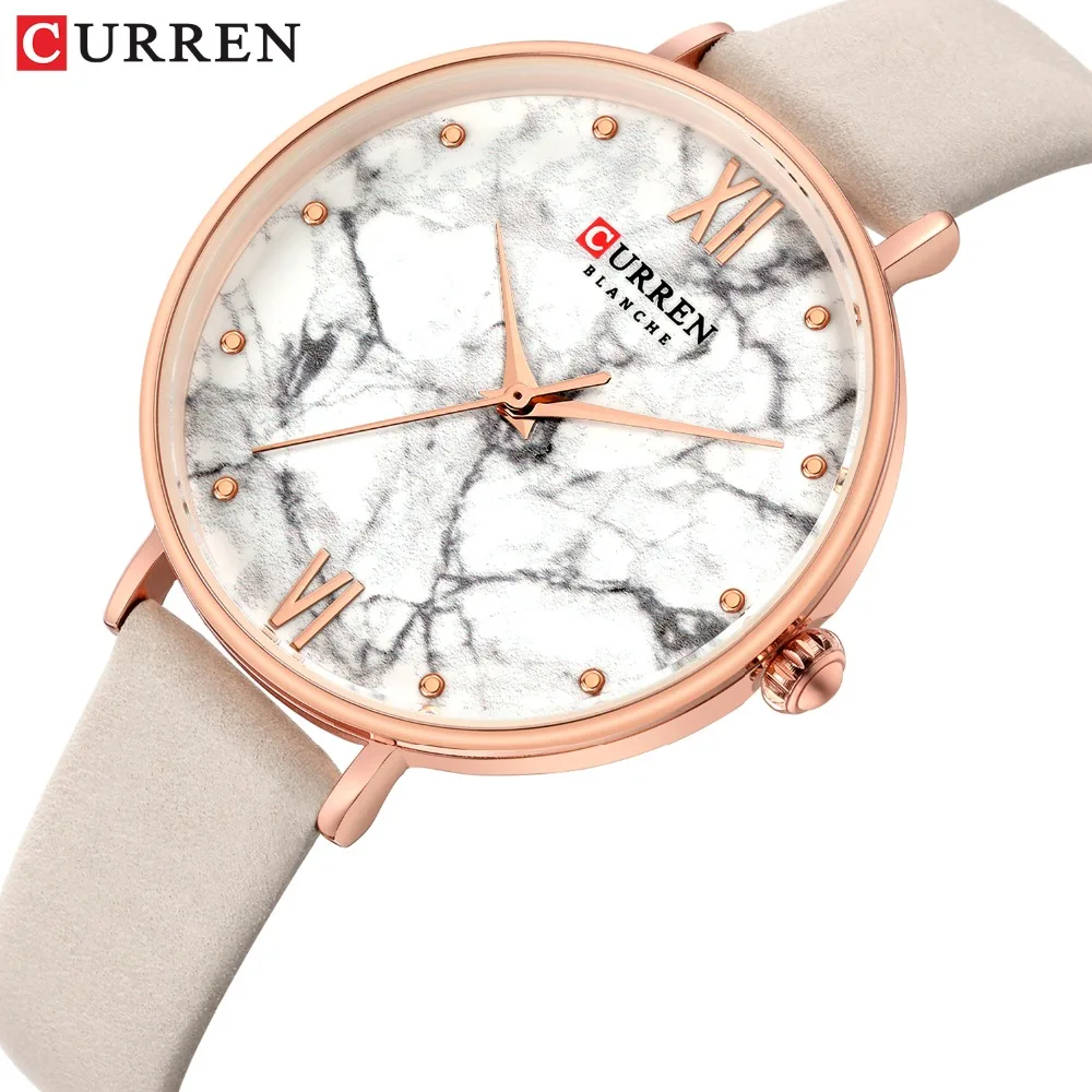 

CURREN Casual Women's Watch 9045 Marble Texture Dial with Soft Leather Strap Watches Ladies Analogue Quartz Wristwatch Reloj