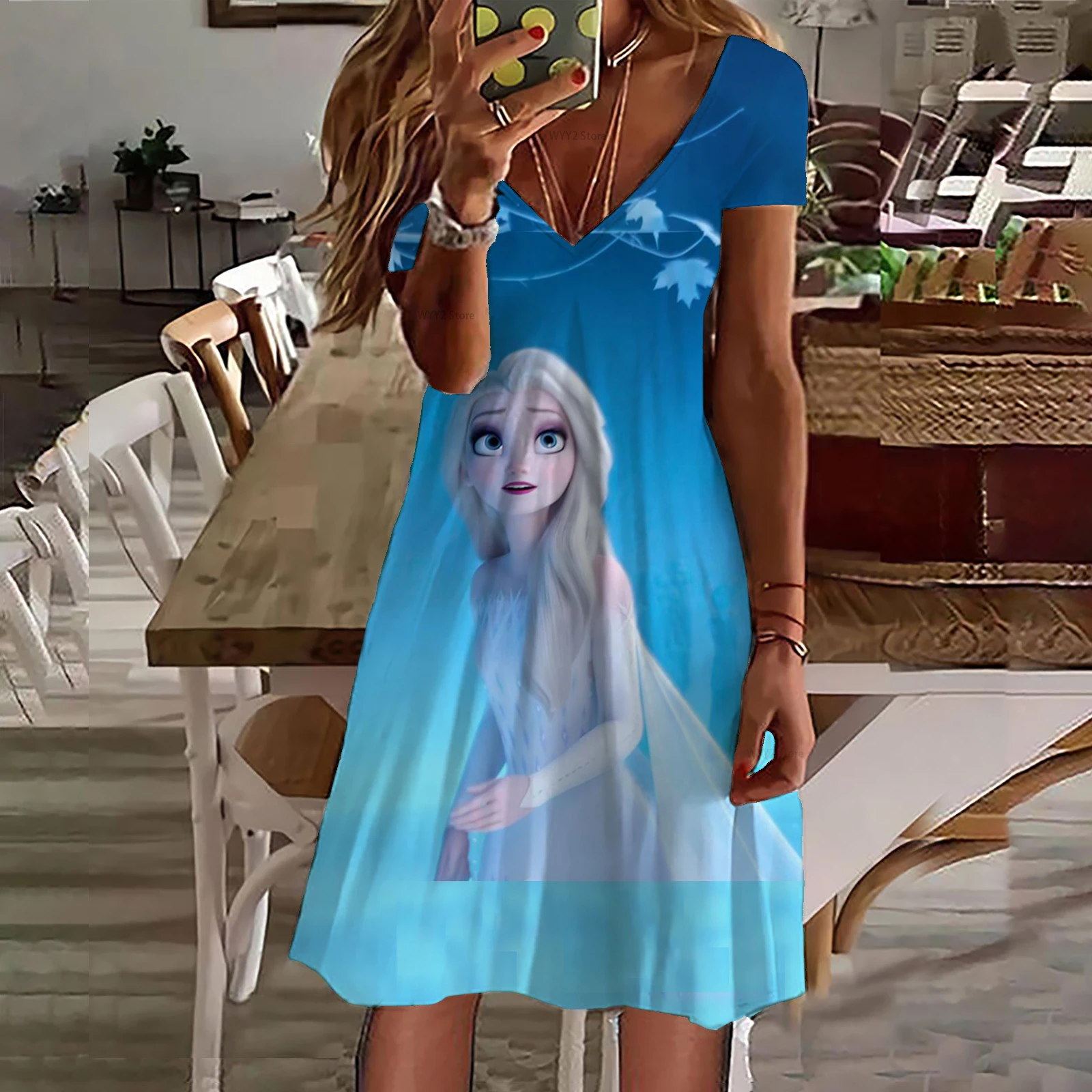 Frozen Themed Printed Party Dress Women Fashion Casual Dress Sexy V Neck Short Sleeve Slim Dress Free Shipping
Frozen Themed Printed Party Dress Women Fashion Casual Dress Sexy V Neck Short Sleeve Slim Dress Free Shipping