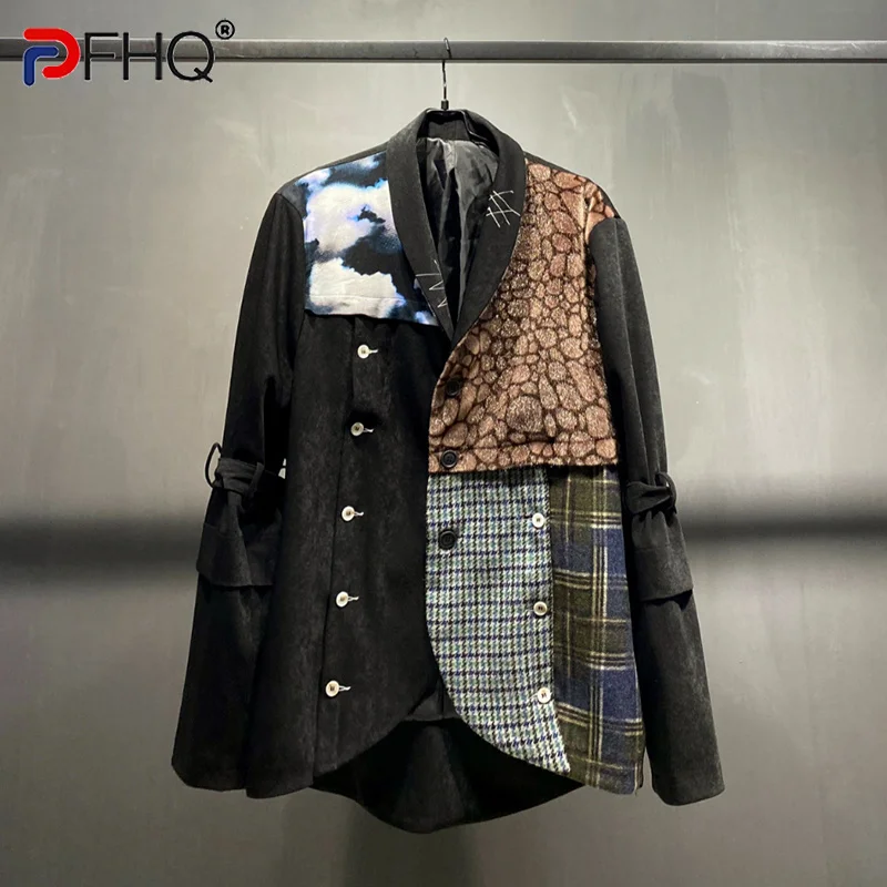 

PFHQ 2023 Trendy High Quality Blazer Design Men's Splicing Checked Suit Jacket Casual Spring Original Clothes Stylish Elegant