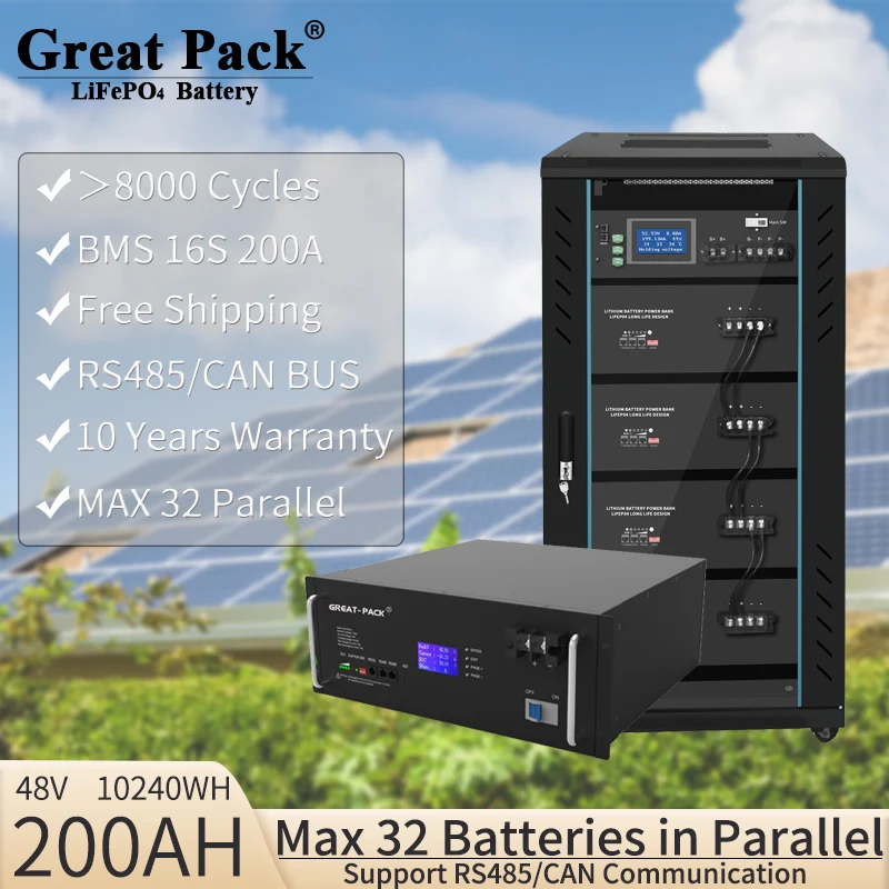 48V 100Ah/200Ah 5KW/10KW Deep Cycle LiFePO4 Battery Pack with BMS Rechargeable Brand New Grade A Solar Power Lithium Ion
48V 100Ah/200Ah 5KW/10KW Deep Cycle LiFePO4 Battery Pack with BMS Rechargeable Brand New Grade A Solar Power Lithium Ion