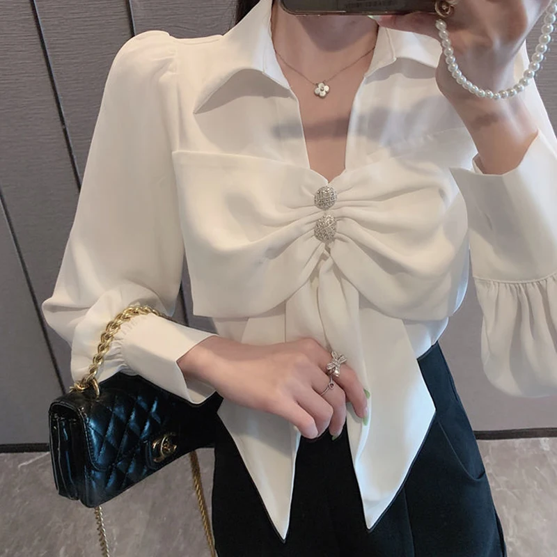 MEXZT Bow Long Sleeve Blouses Women Korean Fashion V Neck White Chiffon Shirt Office Lady Spring Elegant Casual All Match Tops
MEXZT Bow Long Sleeve Blouses Women Korean Fashion V Neck White Chiffon Shirt Office Lady Spring Elegant Casual All Match Tops