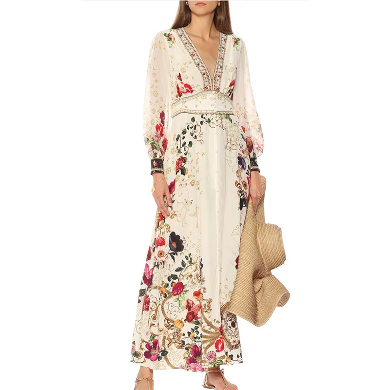 2022 Autumn New Fashion Sexy V-neck Print Lantern Sleeve Side Ground Fork Holiday Wind Long Dress
2022 Autumn New Fashion Sexy V-neck Print Lantern Sleeve Side Ground Fork Holiday Wind Long Dress