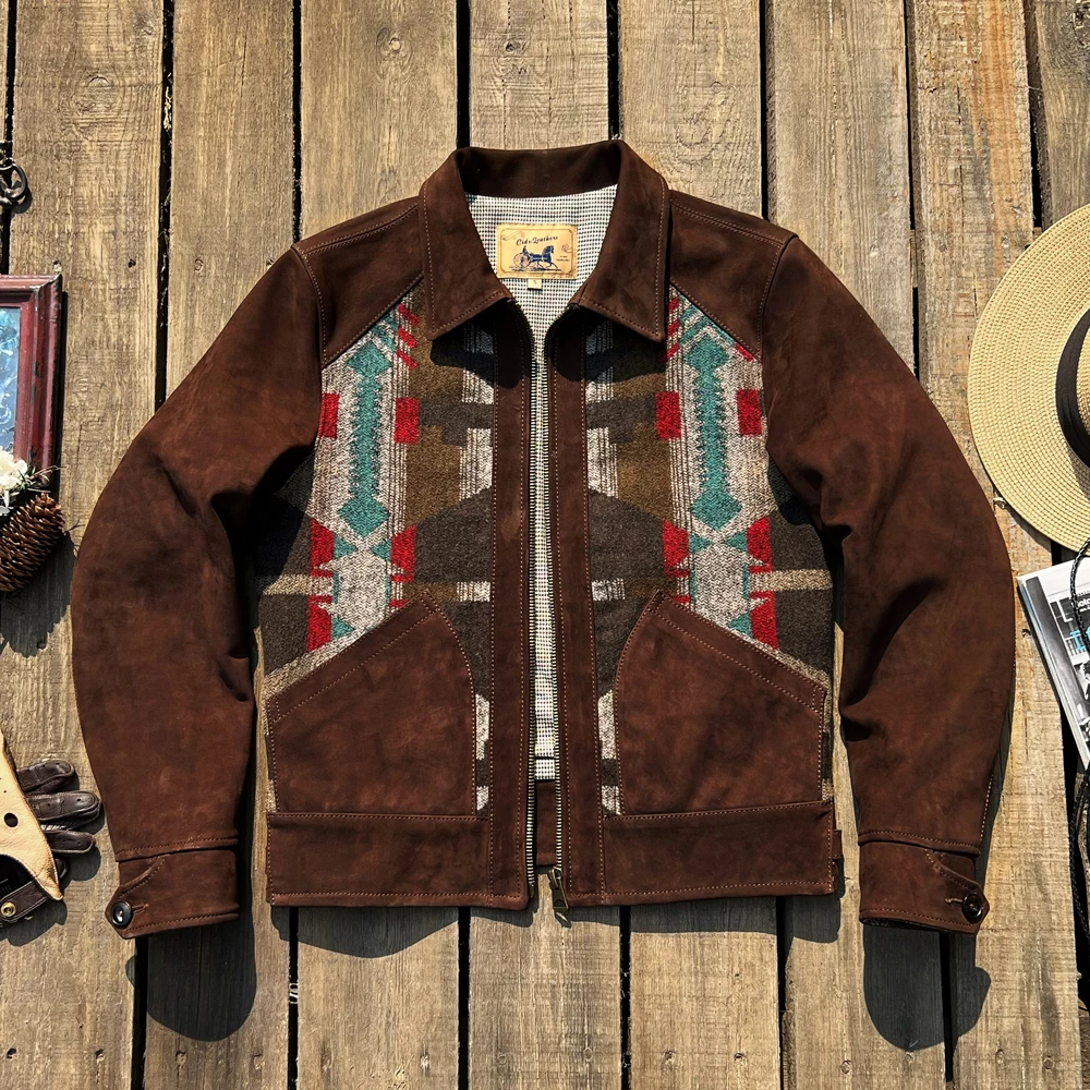 

Tailor Brando J-122 American Retro Western Style Navajo Leather Jacket Italian Polished Cowhide Fashion Leather Jacket