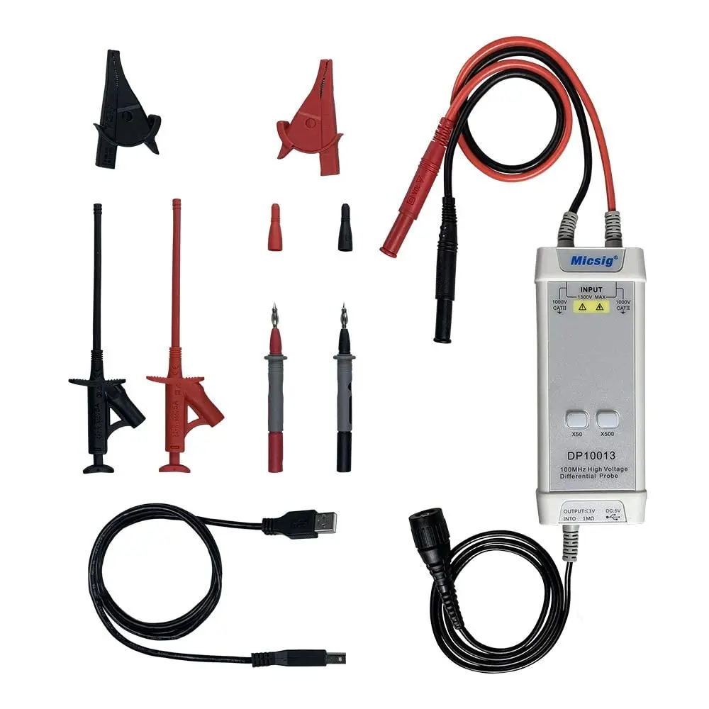 Micsig DP10013 High Voltage Differential Probe 1300V 100MHz 3.5ns Rise Time 50X/500X Attenuation, Tektronix P5200A P5205A P5210A
Micsig DP10013 High Voltage Differential Probe 1300V 100MHz 3.5ns Rise Time 50X/500X Attenuation, Tektronix P5200A P5205A P5210A