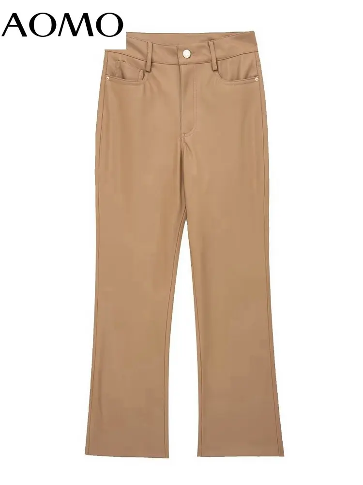 AOMO 2022 women khaki faux leather female pants ladies trousers high street female casual bottom JE193A
AOMO 2022 women khaki faux leather female pants ladies trousers high street female casual bottom JE193A