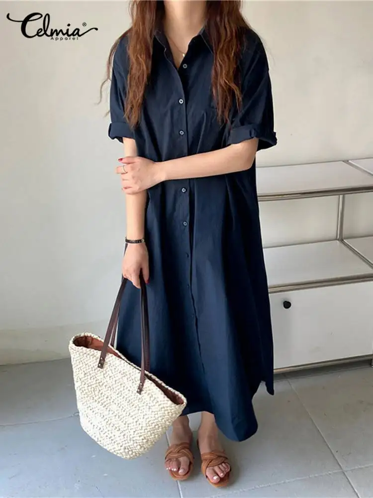 Celmia Lapel Collar Half Sleeve Robe Asymmetrical Hem Loose Casual 2022 Summer Long Shirt Dress Korean Fashion Women Maxi Dress
Celmia Lapel Collar Half Sleeve Robe Asymmetrical Hem Loose Casual 2022 Summer Long Shirt Dress Korean Fashion Women Maxi Dress