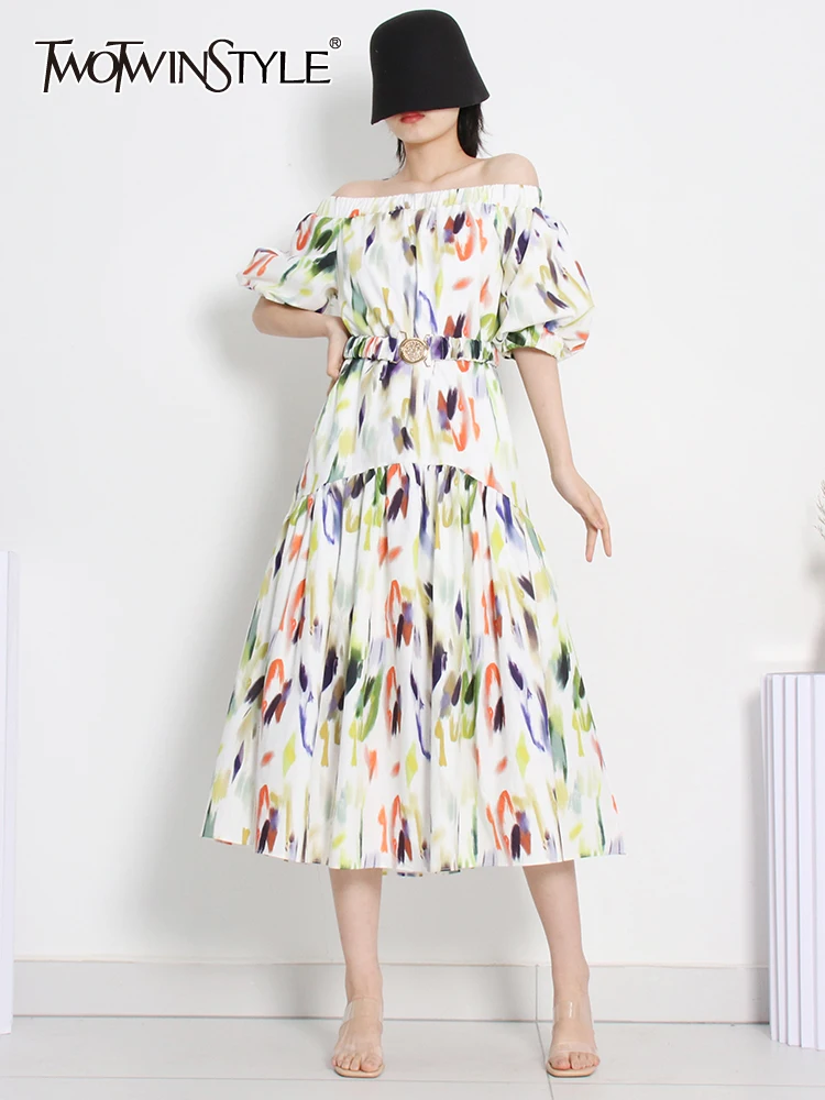 TWOTWINSTYLE Loose Summer Dress For Women Slash Neck Short Sleeve High Waist Print Colorblock Midi Dresses Female 2022 Clothing
TWOTWINSTYLE Loose Summer Dress For Women Slash Neck Short Sleeve High Waist Print Colorblock Midi Dresses Female 2022 Clothing