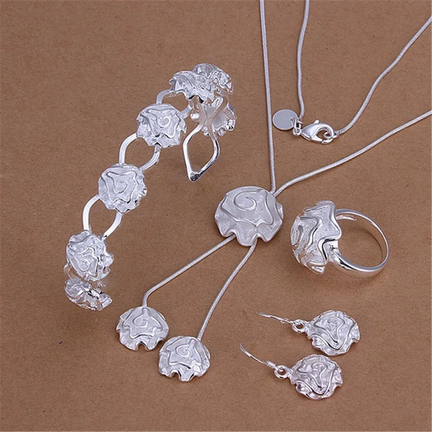 925 sterling Silver rose flower bangle rings Bracelets necklaces earring for women Jewelry set Party wedding accessories gifts
925 sterling Silver rose flower bangle rings Bracelets necklaces earring for women Jewelry set Party wedding accessories gifts