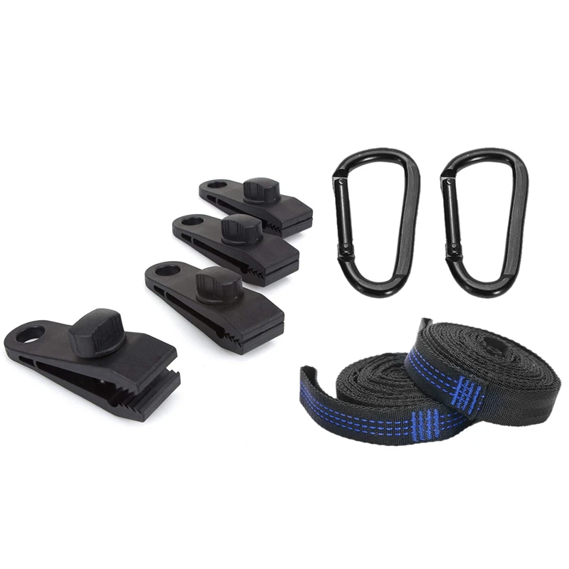 4Pcs Awning Clamp Grip -Tent Clips Accessory With 2PCS Hammock Strap Double Ring And D-Shaped Steel Buckle
4Pcs Awning Clamp Grip -Tent Clips Accessory With 2PCS Hammock Strap Double Ring And D-Shaped Steel Buckle