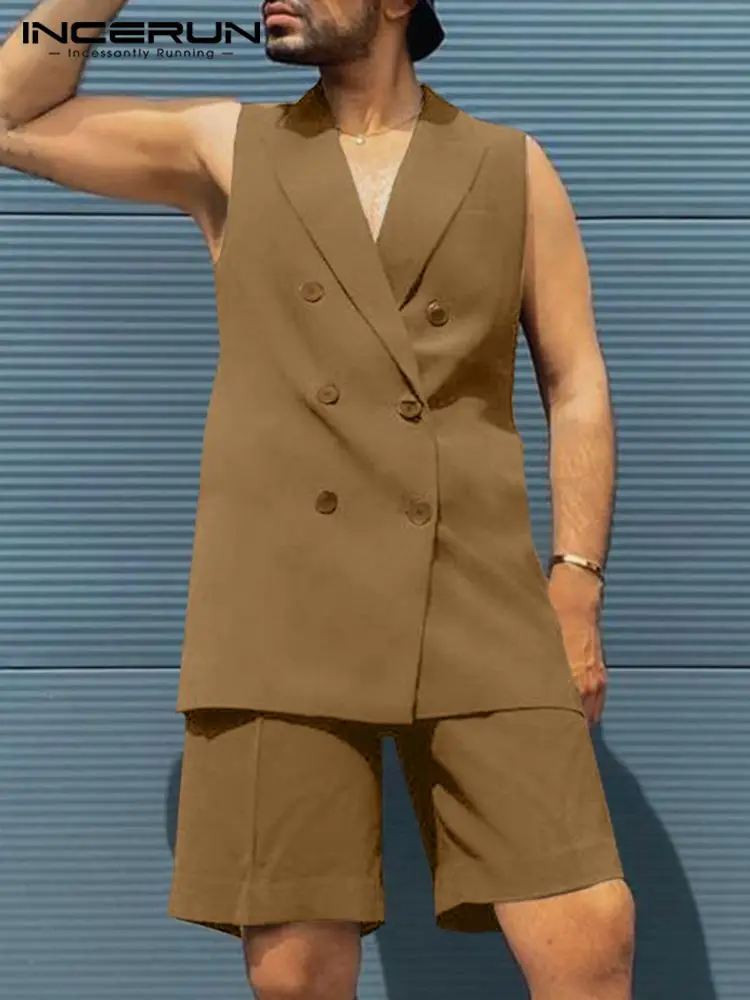 INCERUN Fashion Men Sets Streetwear Solid Sleeveless Double Breasted Vests & Shorts Two Pieces Sets 2022 Men Casual Suits S-5XL
INCERUN Fashion Men Sets Streetwear Solid Sleeveless Double Breasted Vests & Shorts Two Pieces Sets 2022 Men Casual Suits S-5XL