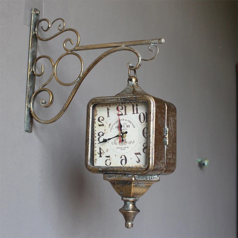 Double Sided European Wall Clock Bedroom Shabby Metal Silent Vintage Classic Wall Watch Industrial Wanduhr Furniture Items
Double Sided European Wall Clock Bedroom Shabby Metal Silent Vintage Classic Wall Watch Industrial Wanduhr Furniture Items