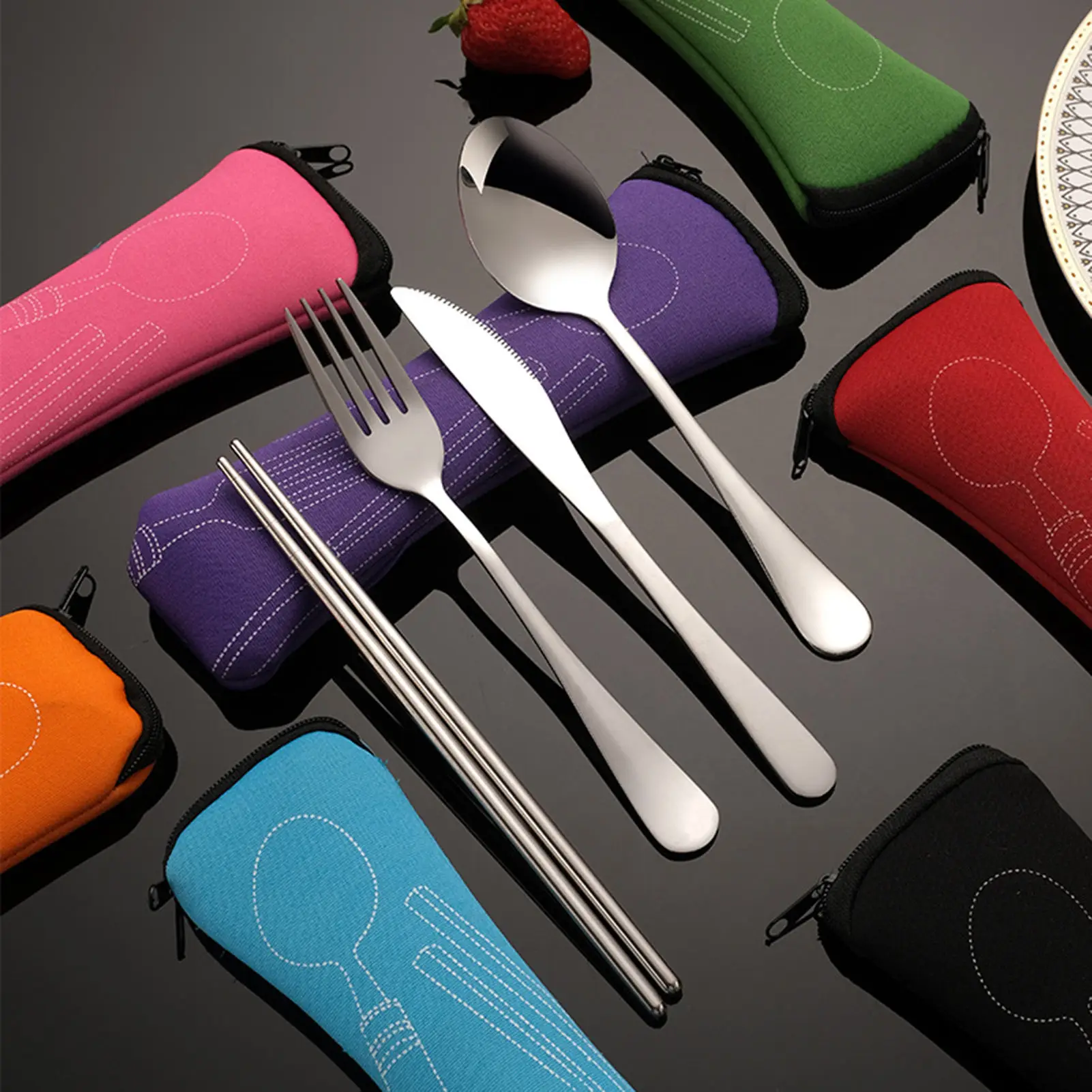 Travel Portable Cutlery Set Stainless Steel Spoon Fork Knife Chopsticks Flatware Set With Tableware Bag For School Office Lunch
Travel Portable Cutlery Set Stainless Steel Spoon Fork Knife Chopsticks Flatware Set With Tableware Bag For School Office Lunch
