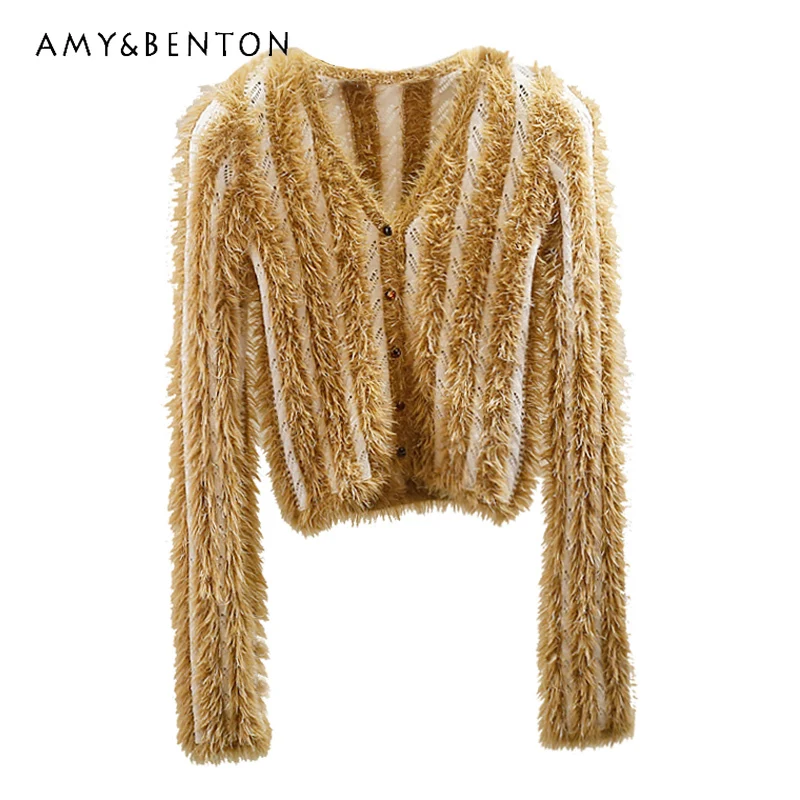 Sweet Knitwear Vertical Stripes Contrast Color Hollow Crocheted Single-Breasted Plush Slim Long Sleeve Sweater Soft Top Cardigan
Sweet Knitwear Vertical Stripes Contrast Color Hollow Crocheted Single-Breasted Plush Slim Long Sleeve Sweater Soft Top Cardigan