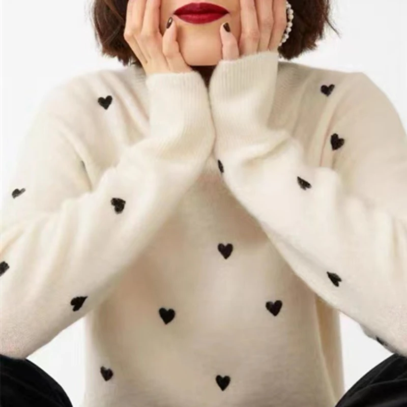 Women Wool Blends Embroidery White Sweater Half Turtleneck Long Sleeve Female knit Jumper
Women Wool Blends Embroidery White Sweater Half Turtleneck Long Sleeve Female knit Jumper