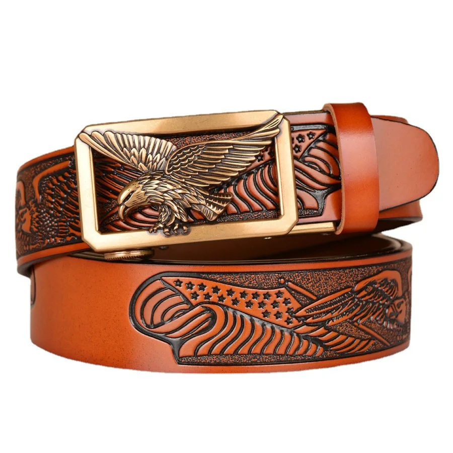 High Quality Belts Men Eagle Pattern Alloy Automatic Buckle Genuine Leather Cowhide Belt For Male Luxury Brand Fashion Business
High Quality Belts Men Eagle Pattern Alloy Automatic Buckle Genuine Leather Cowhide Belt For Male Luxury Brand Fashion Business