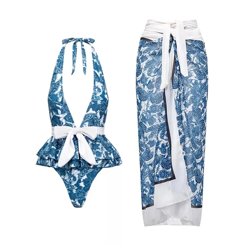 New 2023 One Piece Swimsuit Ruffle Woman Cover Up Summe Halter Bikini Skirt Deep V Print Swimwear Women Beachwear Dress
New 2023 One Piece Swimsuit Ruffle Woman Cover Up Summe Halter Bikini Skirt Deep V Print Swimwear Women Beachwear Dress