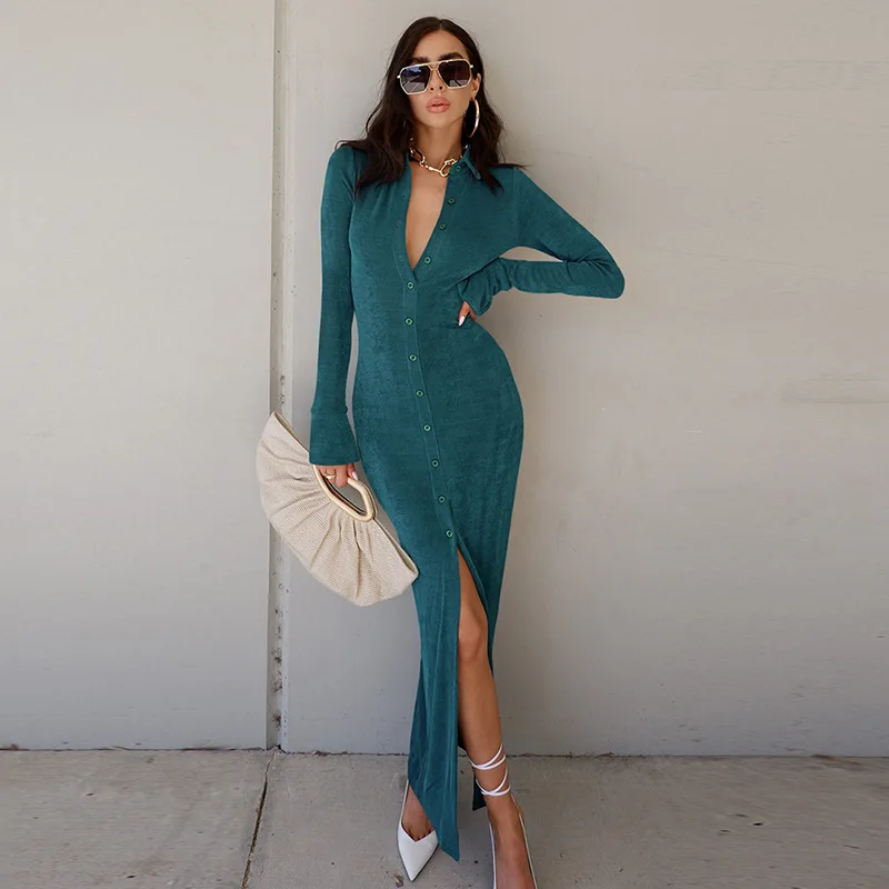 2021 European American women's autumn new texture high-waist knitted long-sleeved lapel dress
2021 European American women's autumn new texture high-waist knitted long-sleeved lapel dress