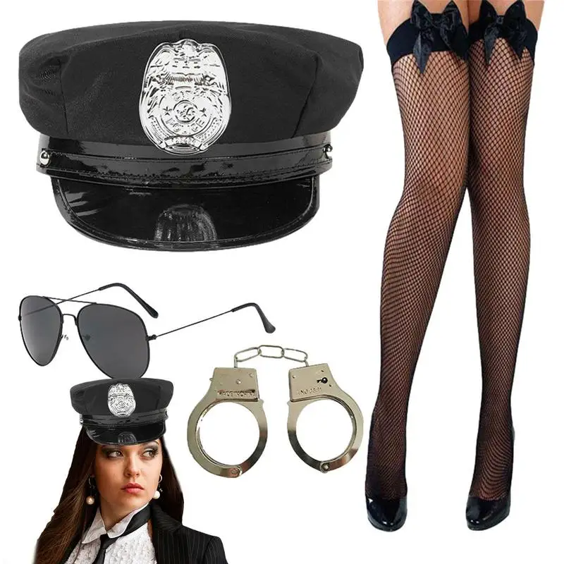 

Policewoman Uniform Stockings Role-Playing Costume Set With Lace Stockings Women Thigh High Stocking Mesh Hold Up Stockings For