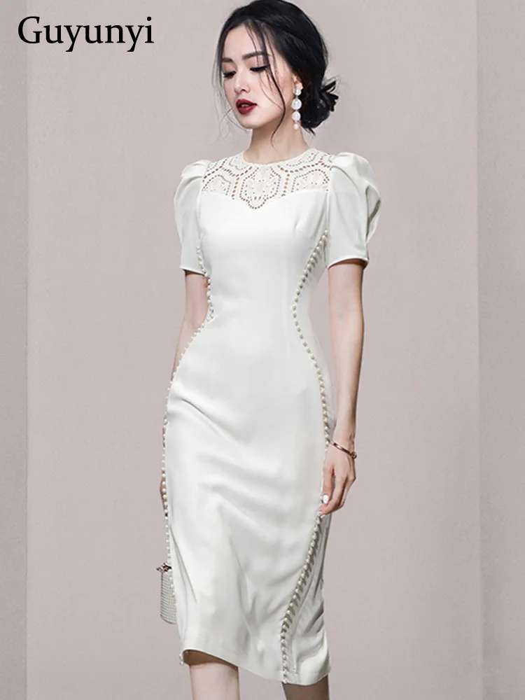 Elegant Party Dress 2022 Summer White O-Neck Lace Stitching Puff Sleeve Single Row Noble Beading On Both Sides Sheath Dress
Elegant Party Dress 2022 Summer White O-Neck Lace Stitching Puff Sleeve Single Row Noble Beading On Both Sides Sheath Dress