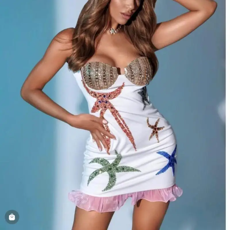 Holiday Boho Straps Bodycon Starfish Sequin Bead Mermaid Dress Fashion Sexy Tube Top Sling Ruffles Mini Dresses 2023 Women New
Holiday Boho Straps Bodycon Starfish Sequin Bead Mermaid Dress Fashion Sexy Tube Top Sling Ruffles Mini Dresses 2023 Women New