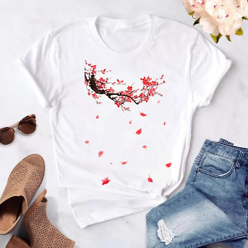 New Fashion Women T Shirt Red Flower Printed T Shirt Simple Design Harajuku Casual Tops Female Short Sleeve White Tee Shirts
New Fashion Women T Shirt Red Flower Printed T Shirt Simple Design Harajuku Casual Tops Female Short Sleeve White Tee Shirts