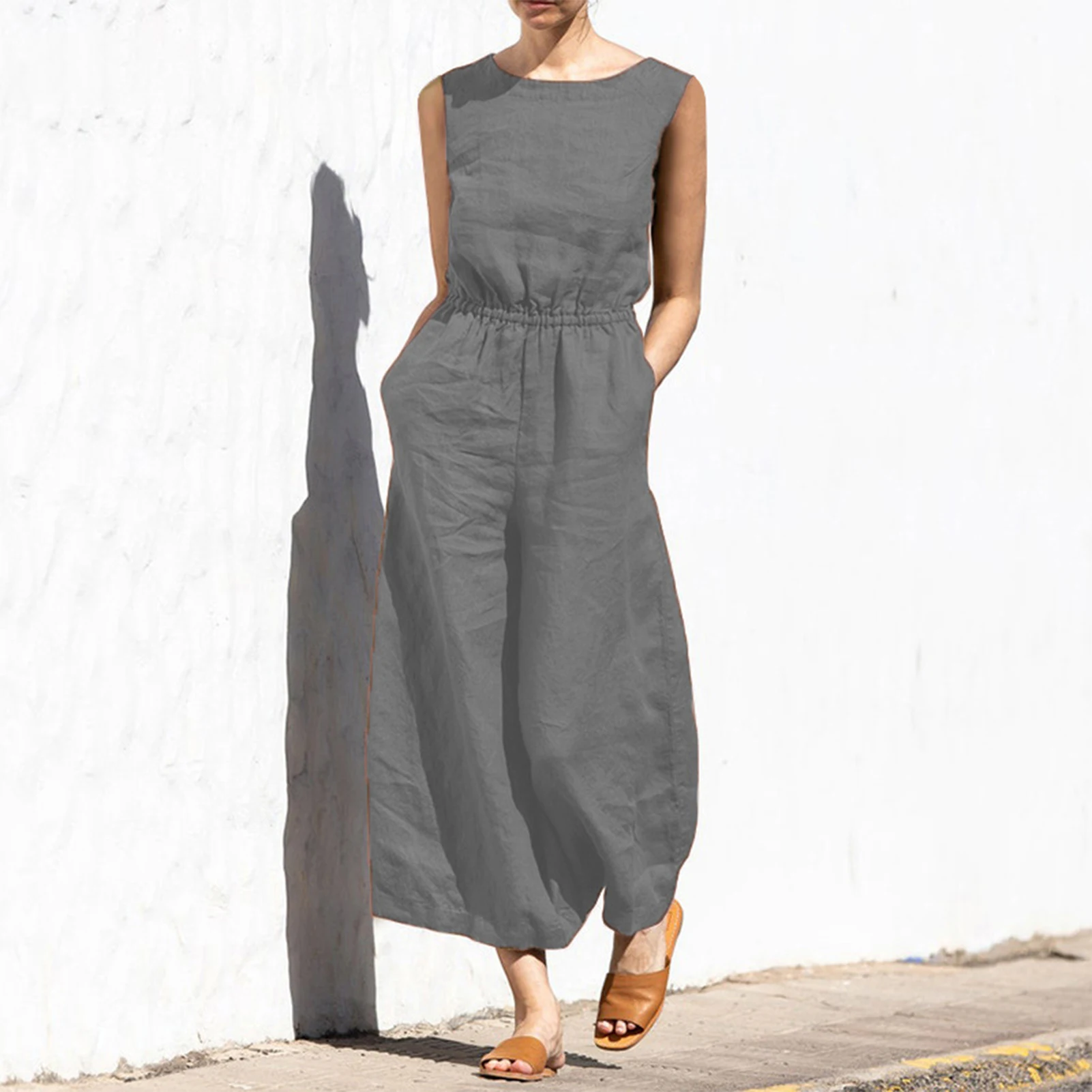 Women Wide Leg Jumpsuits Fashion Cotton Ladies Jumpsuits Solid Color Simple Casual Elastic Waist Summer Overalls Rompers
Women Wide Leg Jumpsuits Fashion Cotton Ladies Jumpsuits Solid Color Simple Casual Elastic Waist Summer Overalls Rompers
